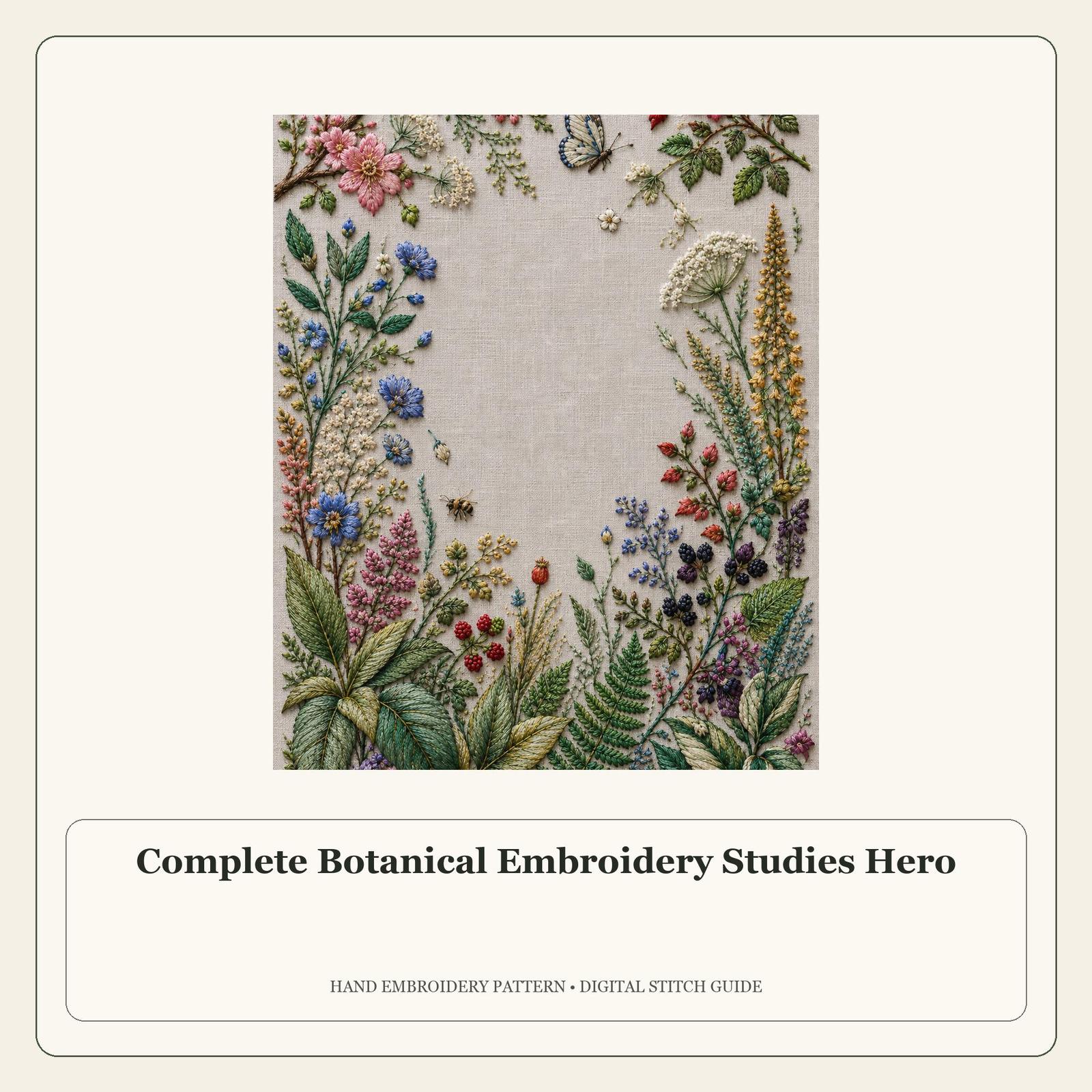 Complete Botanical Studies stitch guide cover for the digital hand embroidery pattern and stitch guide