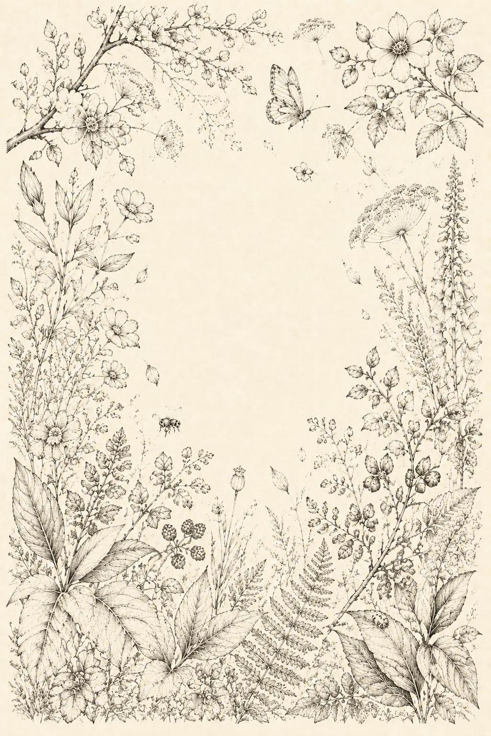 Complete Botanical Studies transfer linework preview for the digital hand embroidery pattern and stitch guide