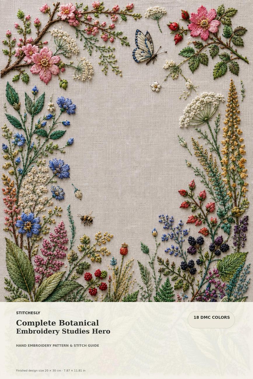 Complete Botanical Studies embroidered project idea for the digital hand embroidery pattern and stitch guide