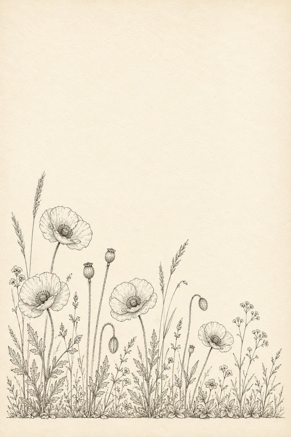 Coral Poppy Field Strip transfer linework preview for the digital hand embroidery pattern and stitch guide