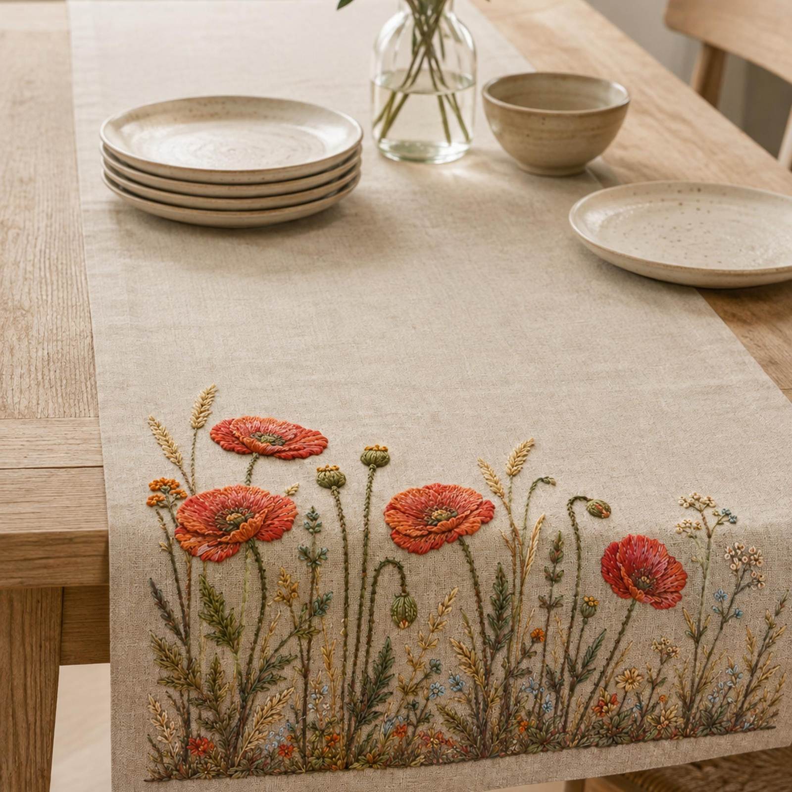Coral Poppy Field Strip embroidered project idea for the digital hand embroidery pattern and stitch guide