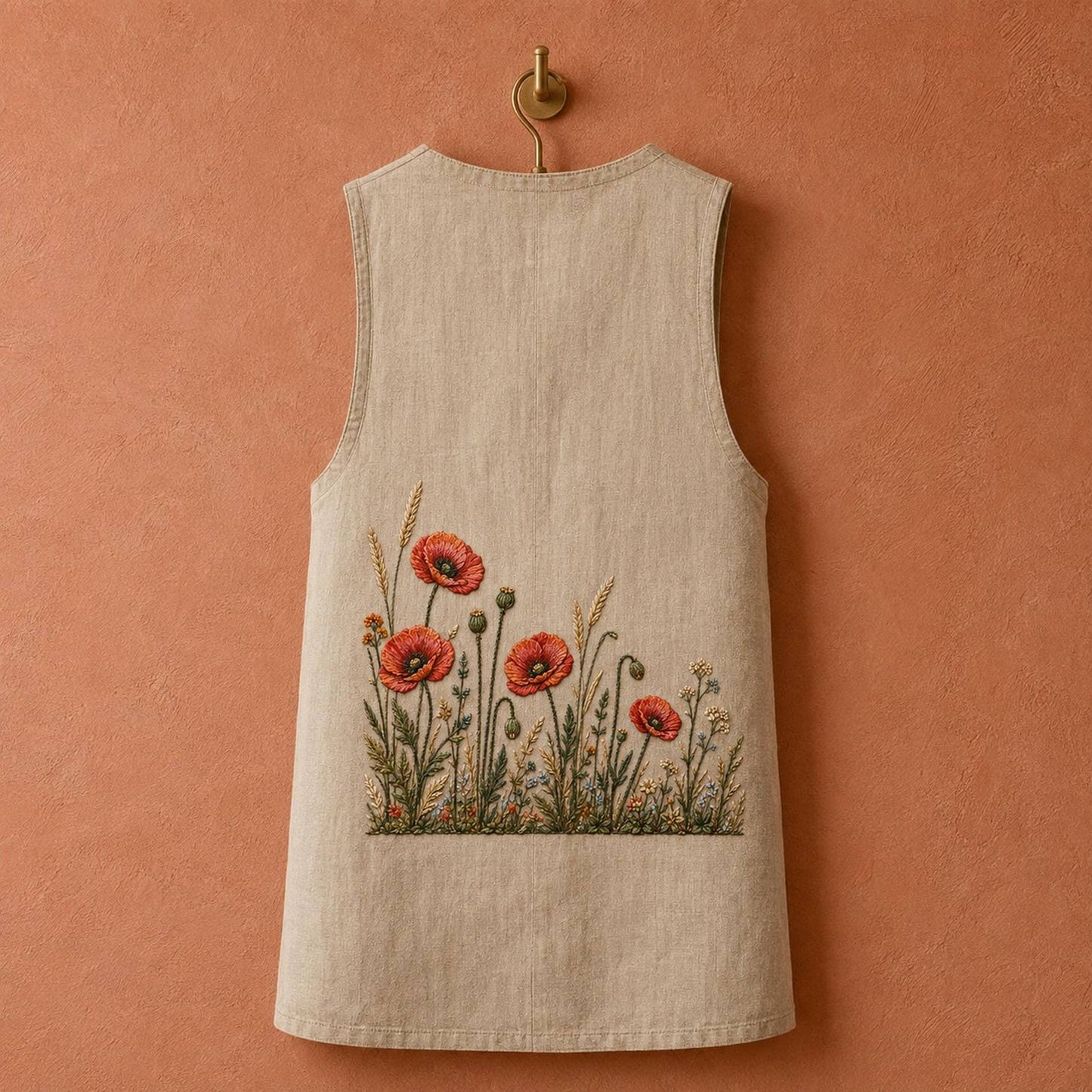 Coral Poppy Field Strip embroidery portfolio display for the digital hand embroidery pattern and stitch guide