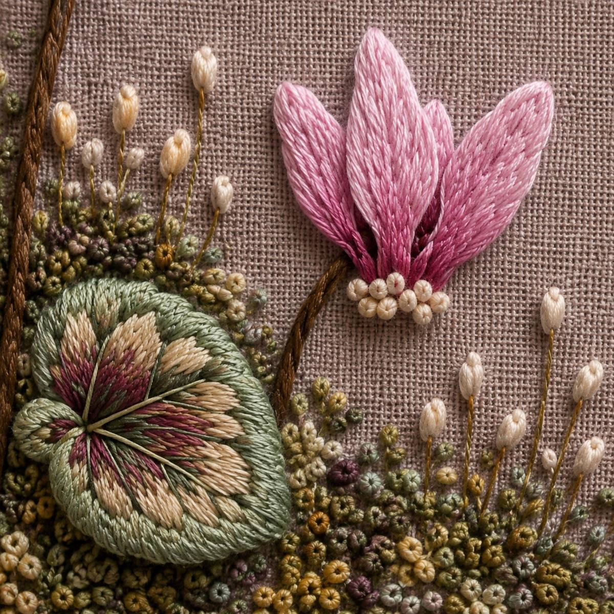 Cyclamen Forest Floor stitch guide preview for the digital hand embroidery pattern and stitch guide