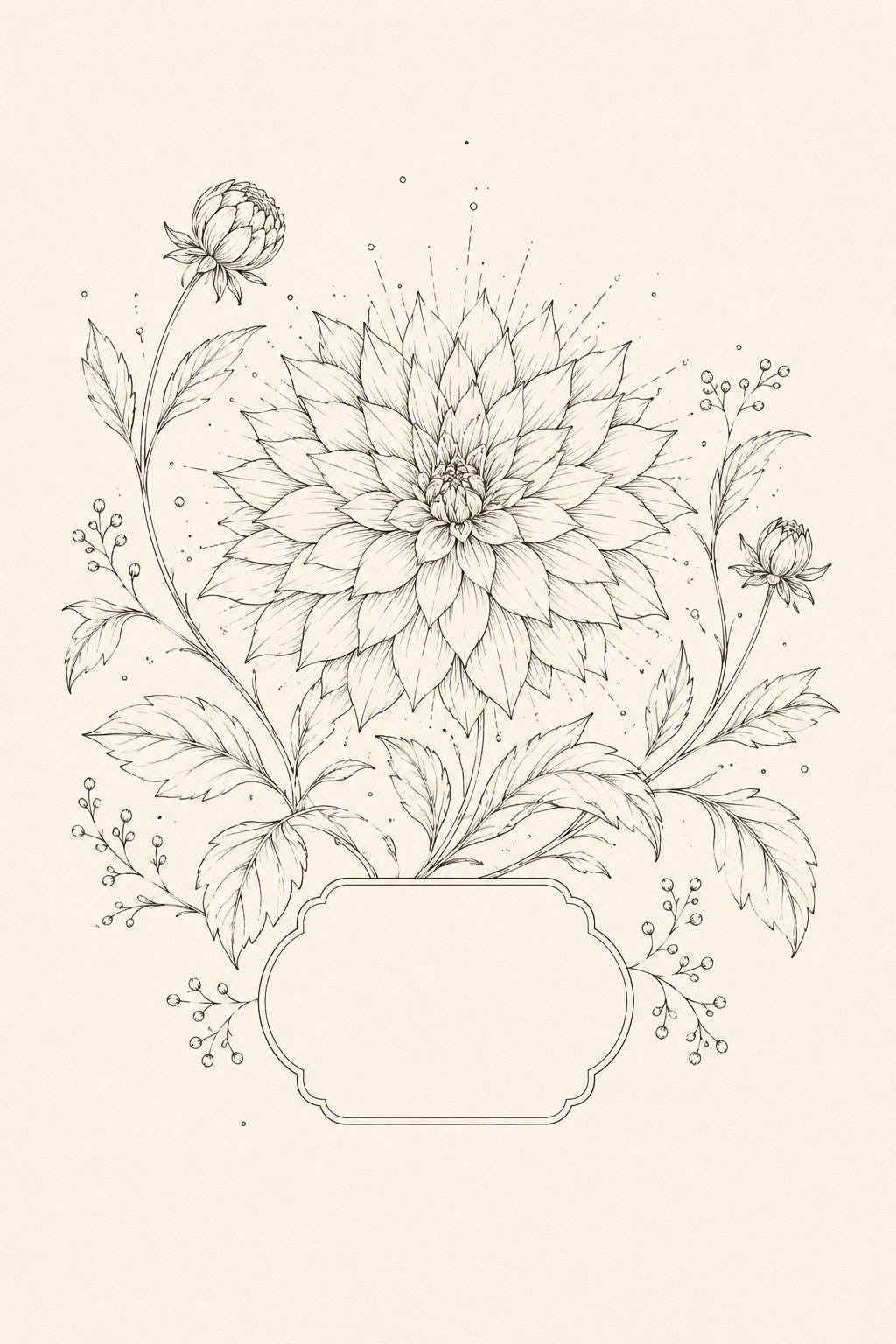 Dahlia Radiant Medallion transfer linework preview for the digital hand embroidery pattern and stitch guide