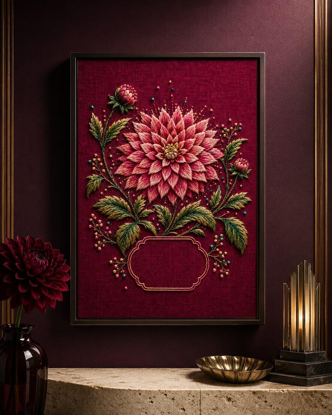 Dahlia Radiant Medallion dmc colour palette preview for the digital hand embroidery pattern and stitch guide