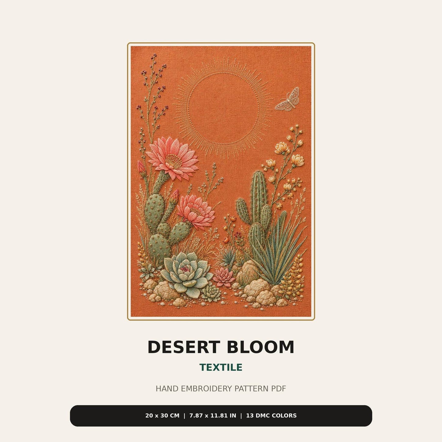 Desert Bloom Textile pattern edition overview for the digital hand embroidery pattern and stitch guide