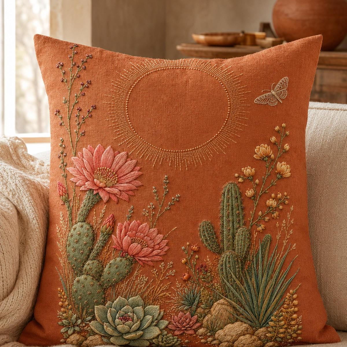 Desert Bloom Textile embroidered project idea for the digital hand embroidery pattern and stitch guide