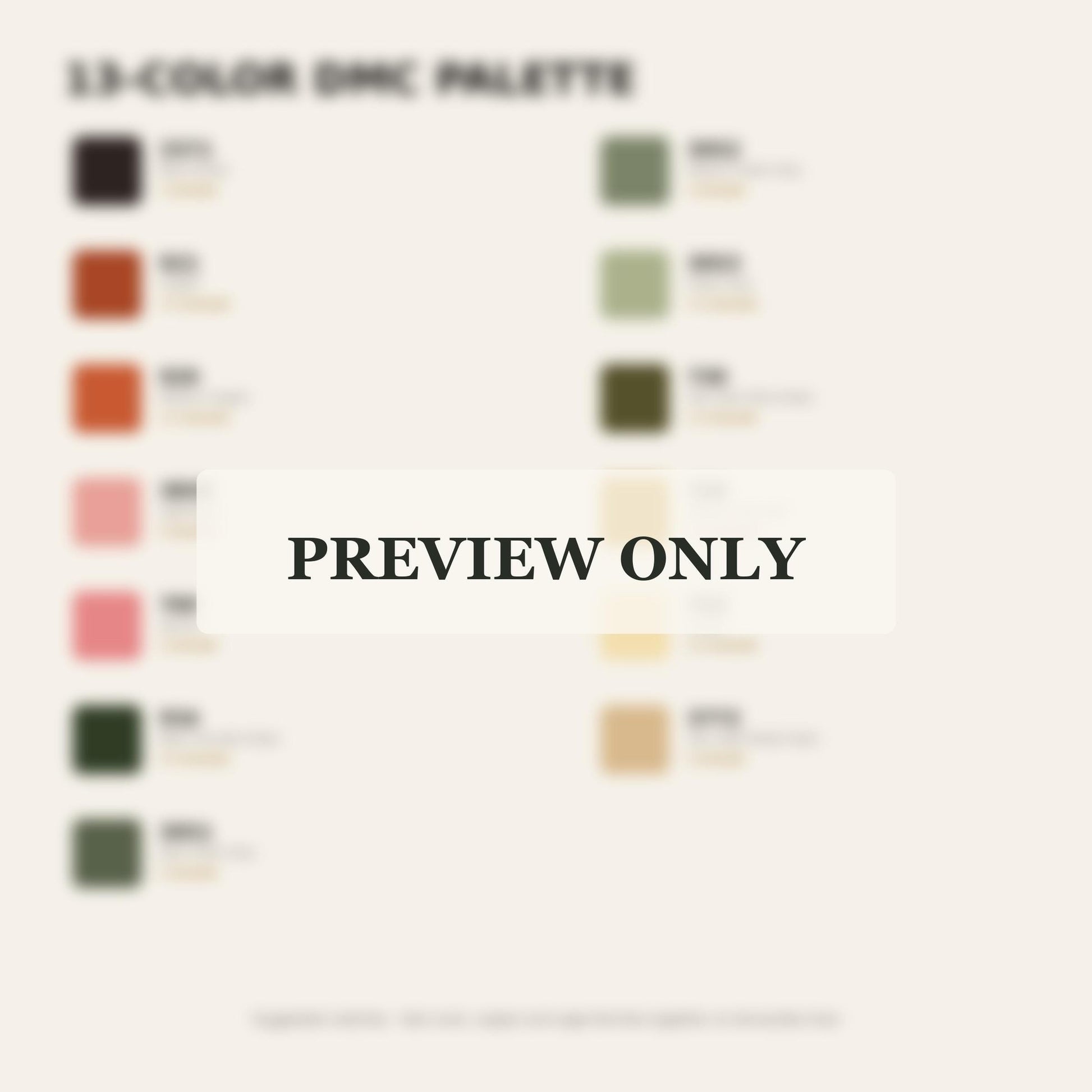 Desert Bloom Textile dmc colour palette preview for the digital hand embroidery pattern and stitch guide