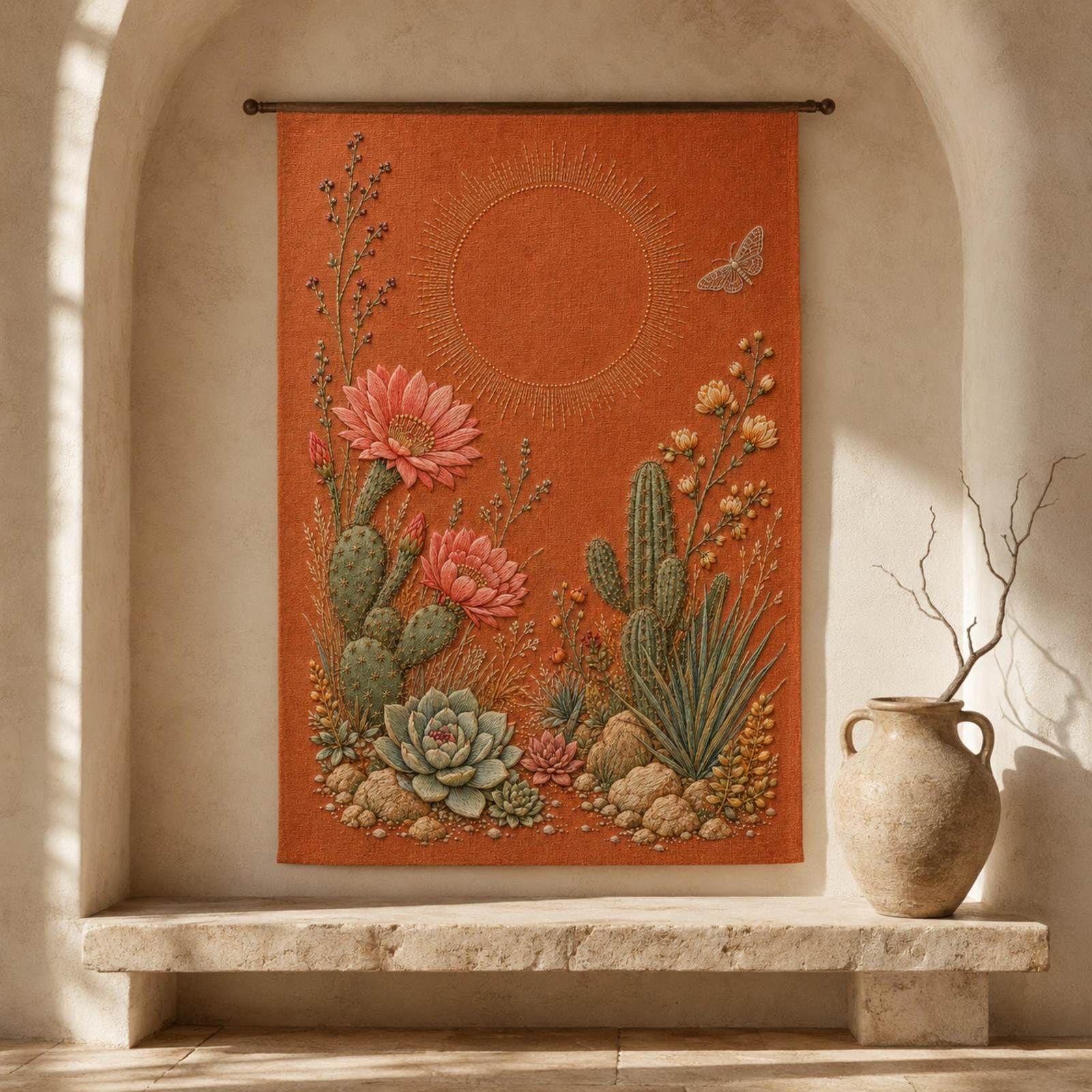 Desert Bloom Textile embroidery portfolio display for the digital hand embroidery pattern and stitch guide