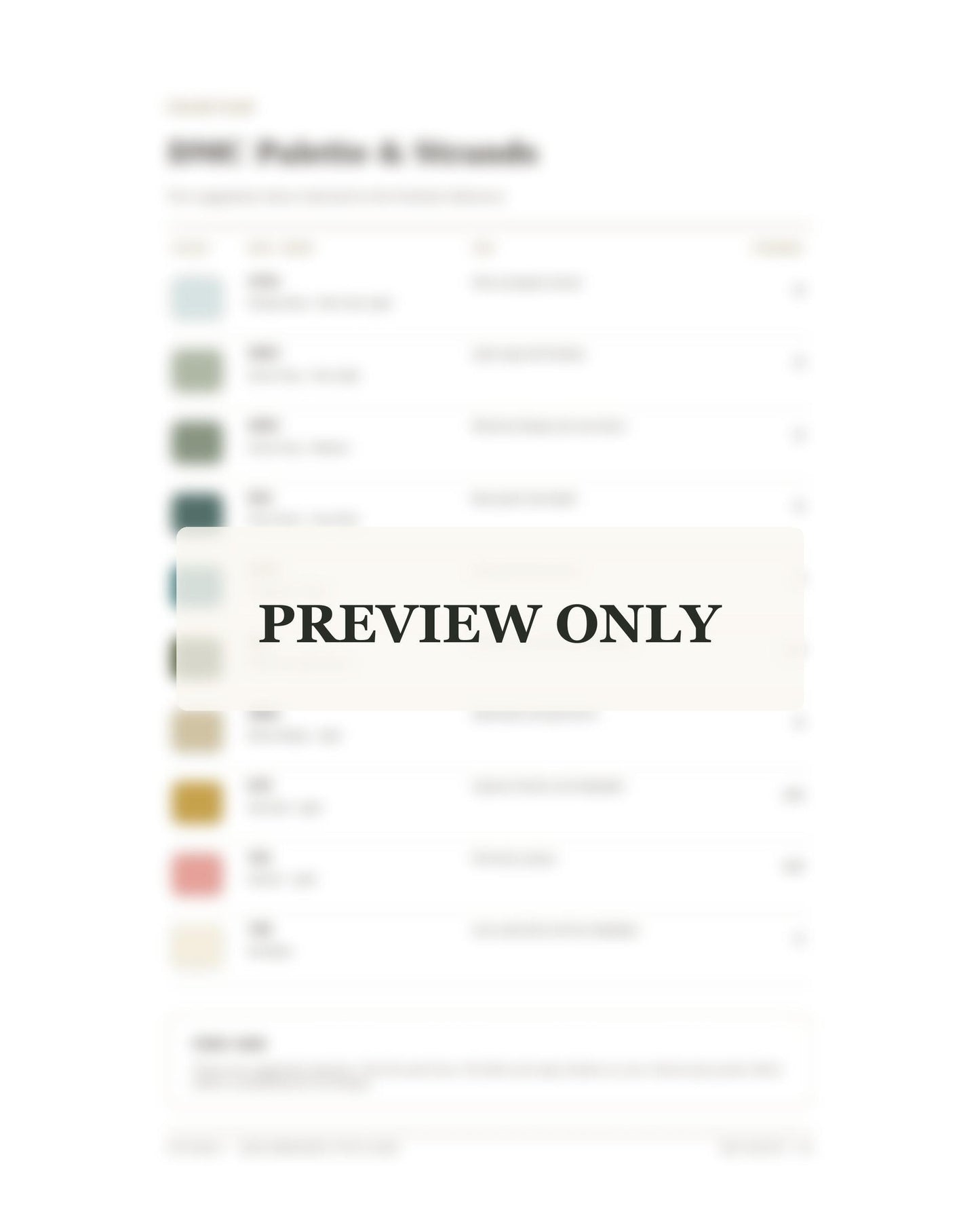 Eucalyptus Seed Capsule dmc colour palette preview for the digital hand embroidery pattern and stitch guide