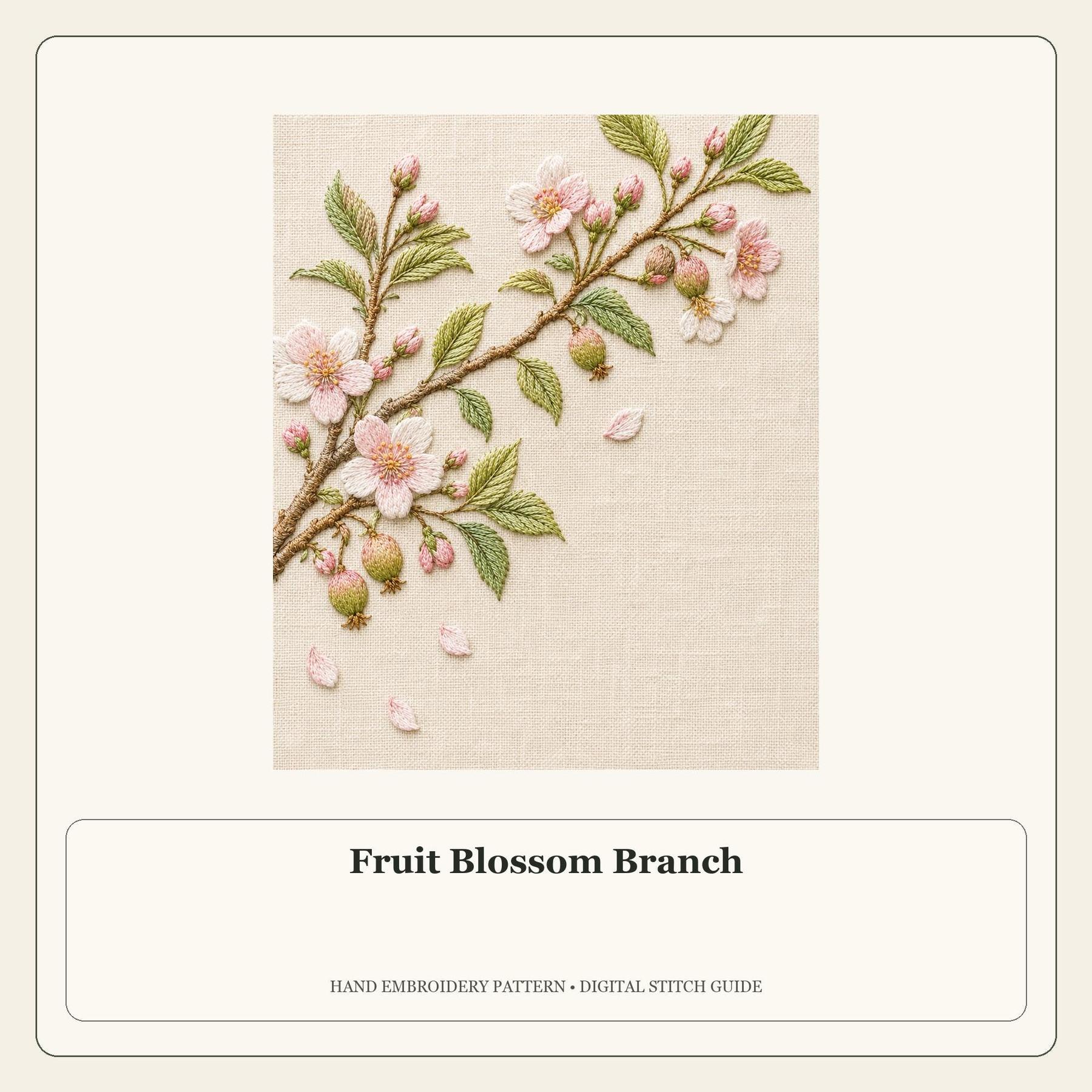 Fruit Blossom Branch stitch guide cover for the digital hand embroidery pattern and stitch guide