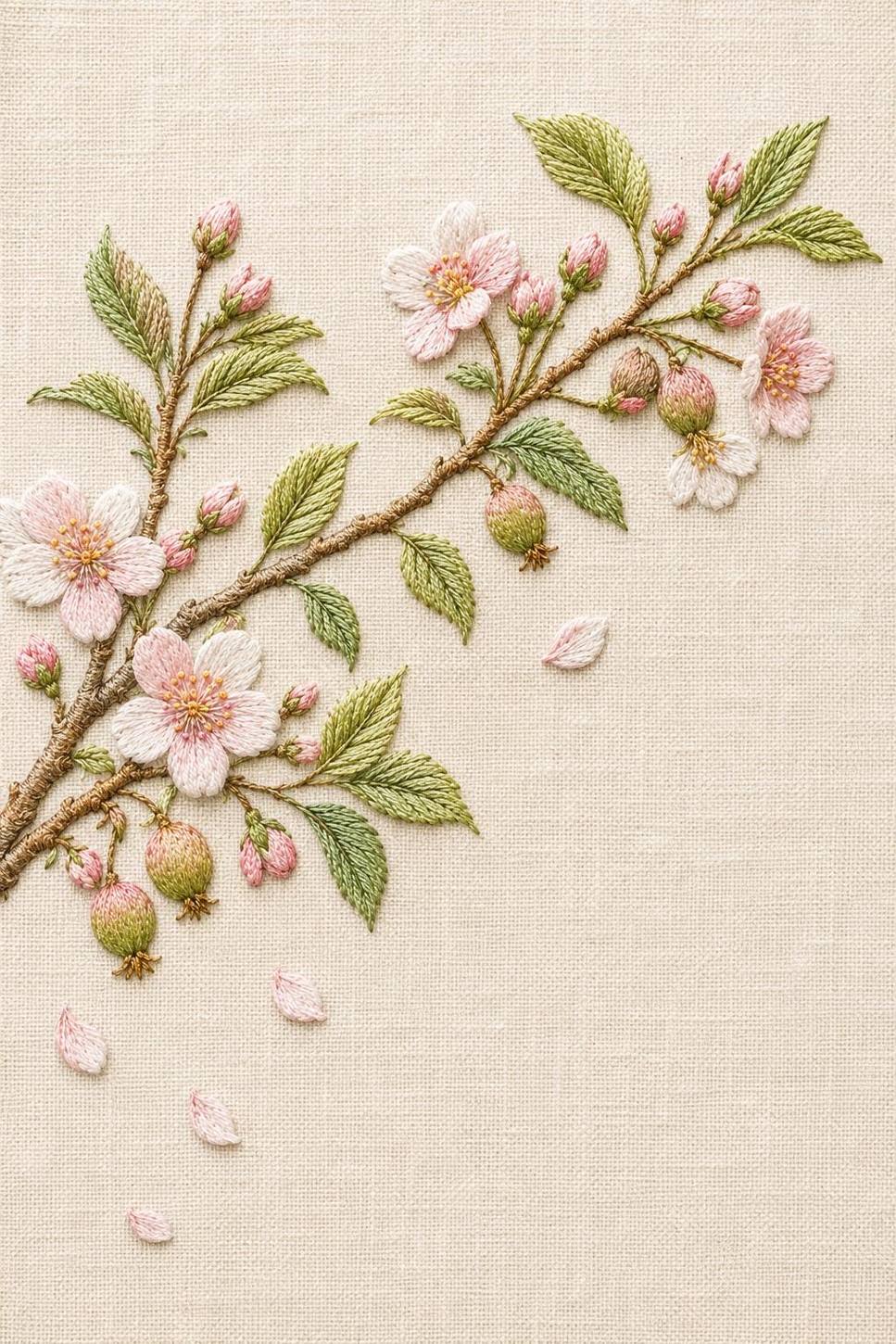 Fruit Blossom Branch finished embroidery reference for the digital hand embroidery pattern and stitch guide