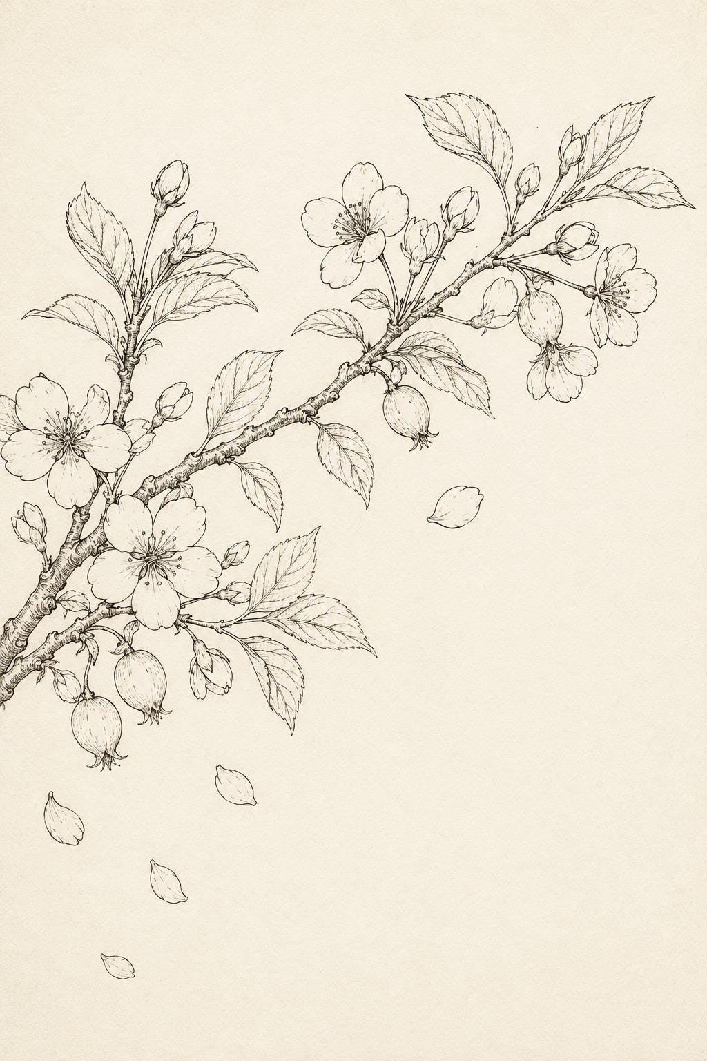 Fruit Blossom Branch transfer linework preview for the digital hand embroidery pattern and stitch guide