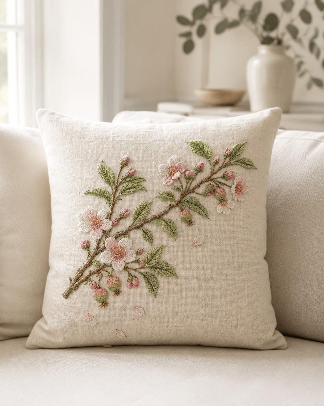 Fruit Blossom Branch embroidery portfolio display for the digital hand embroidery pattern and stitch guide