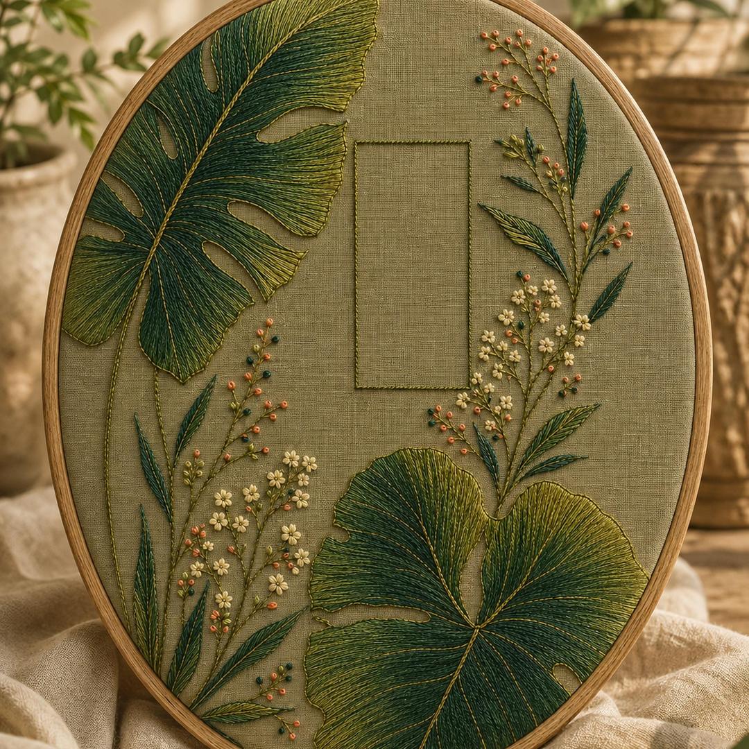 Giant Leaf Shadow finished hoop hero for the digital hand embroidery pattern and stitch guide