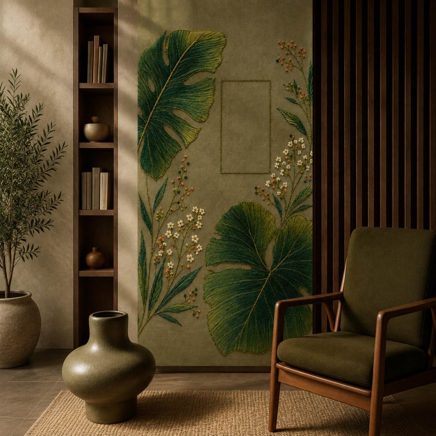 Giant Leaf Shadow embroidery portfolio display for the digital hand embroidery pattern and stitch guide