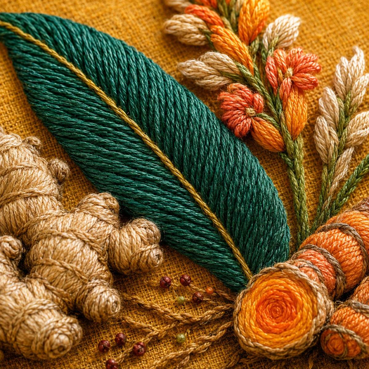 Ginger Turmeric Root Garden stitch guide preview for the digital hand embroidery pattern and stitch guide