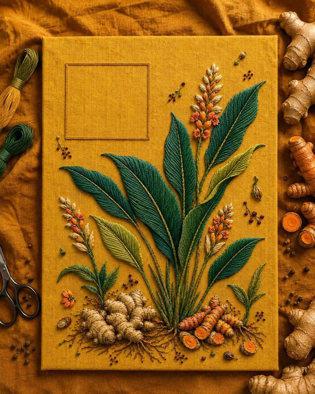 Ginger Turmeric Root Garden additional project reference for the digital hand embroidery pattern and stitch guide