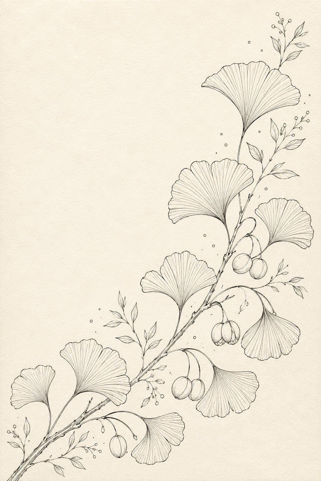 Ginkgo and Seed Pod Editorial transfer linework preview for the digital hand embroidery pattern and stitch guide