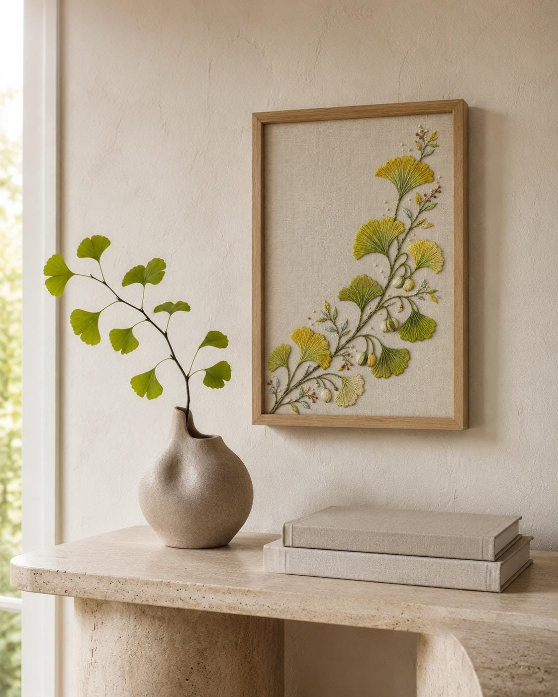 Ginkgo and Seed Pod Editorial pattern edition overview for the digital hand embroidery pattern and stitch guide