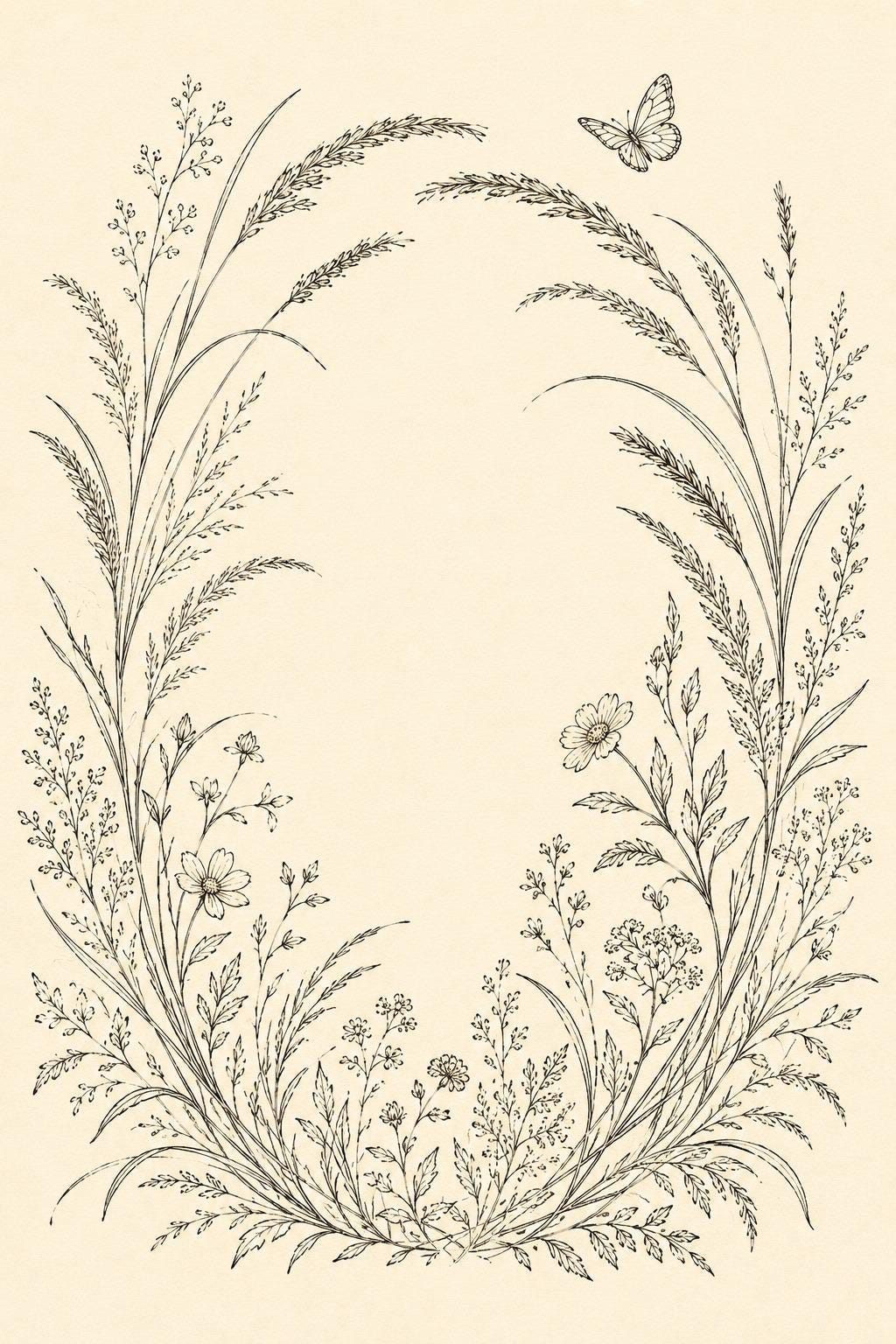 Golden Seedhead and Butterfly transfer linework preview for the digital hand embroidery pattern and stitch guide