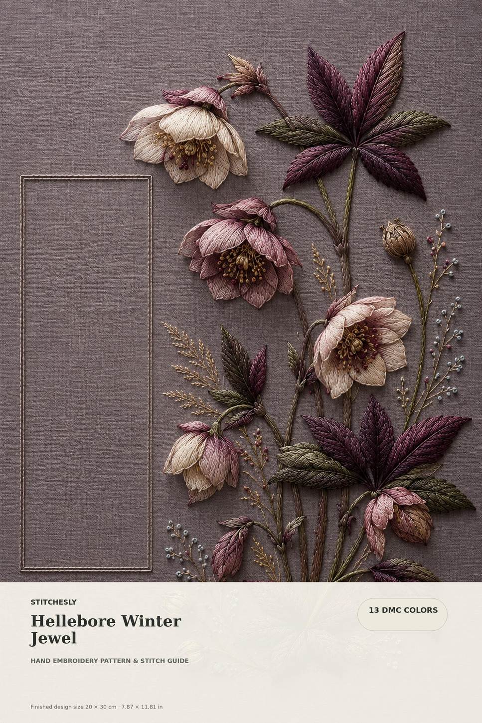 Hellebore Winter Jewel pattern edition overview for the digital hand embroidery pattern and stitch guide