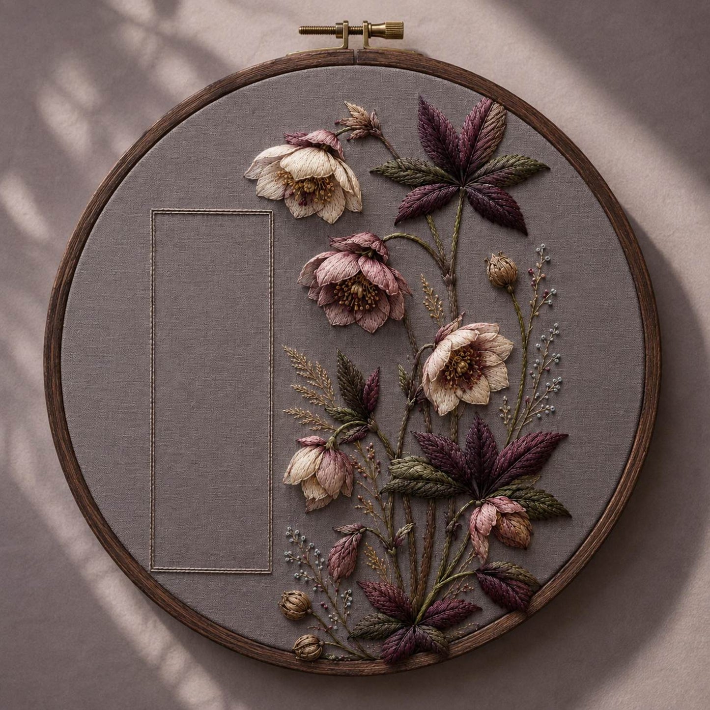 Hellebore Winter Jewel stitch detail closeup for the digital hand embroidery pattern and stitch guide