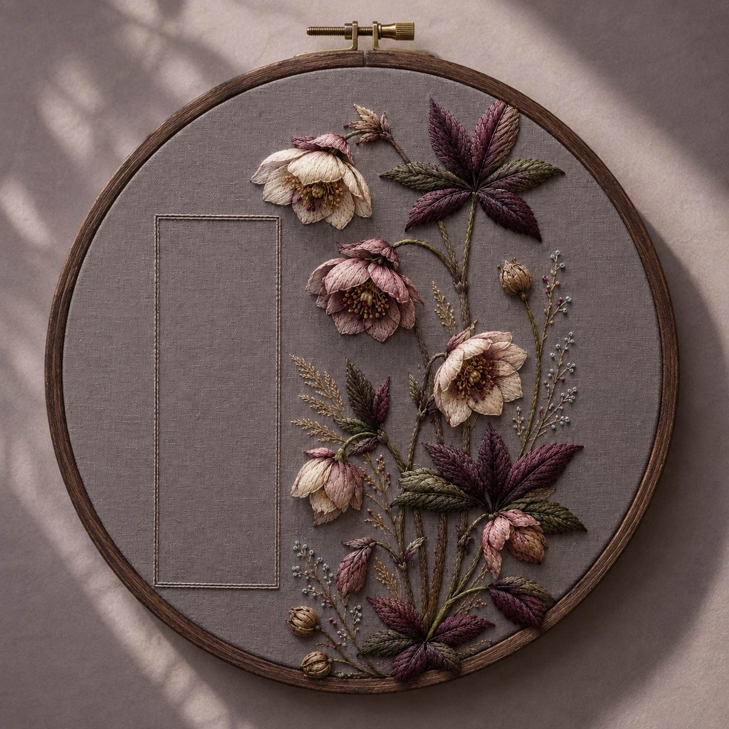 Hellebore Winter Jewel stitch detail closeup for the digital hand embroidery pattern and stitch guide