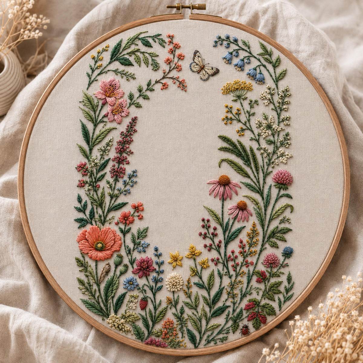 Hero Botanical Garden Cover embroidered project idea for the digital hand embroidery pattern and stitch guide