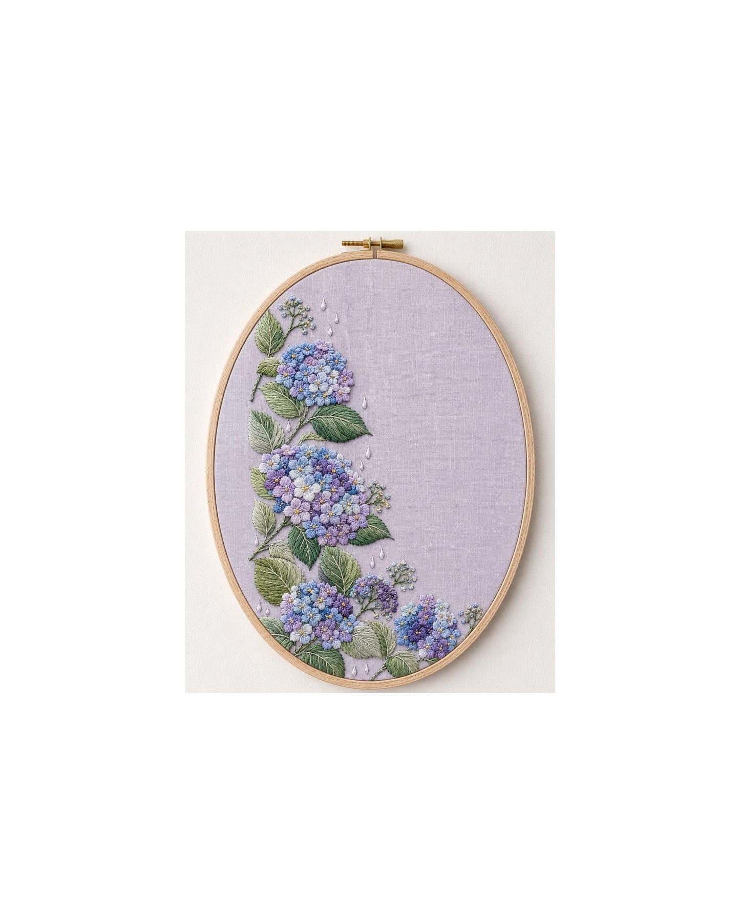 Hydrangea Rain Cluster embroidered project idea for the digital hand embroidery pattern and stitch guide