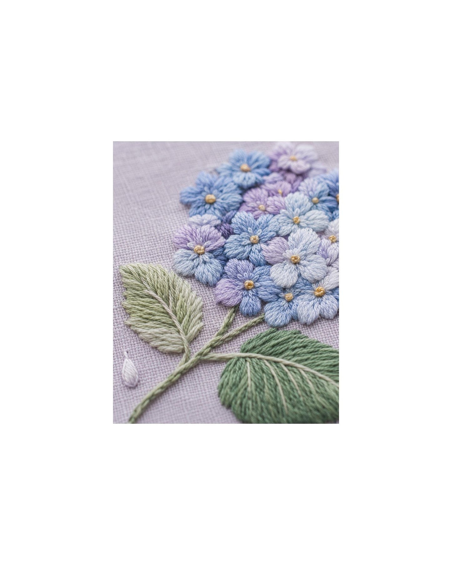 Hydrangea Rain Cluster stitch guide preview for the digital hand embroidery pattern and stitch guide