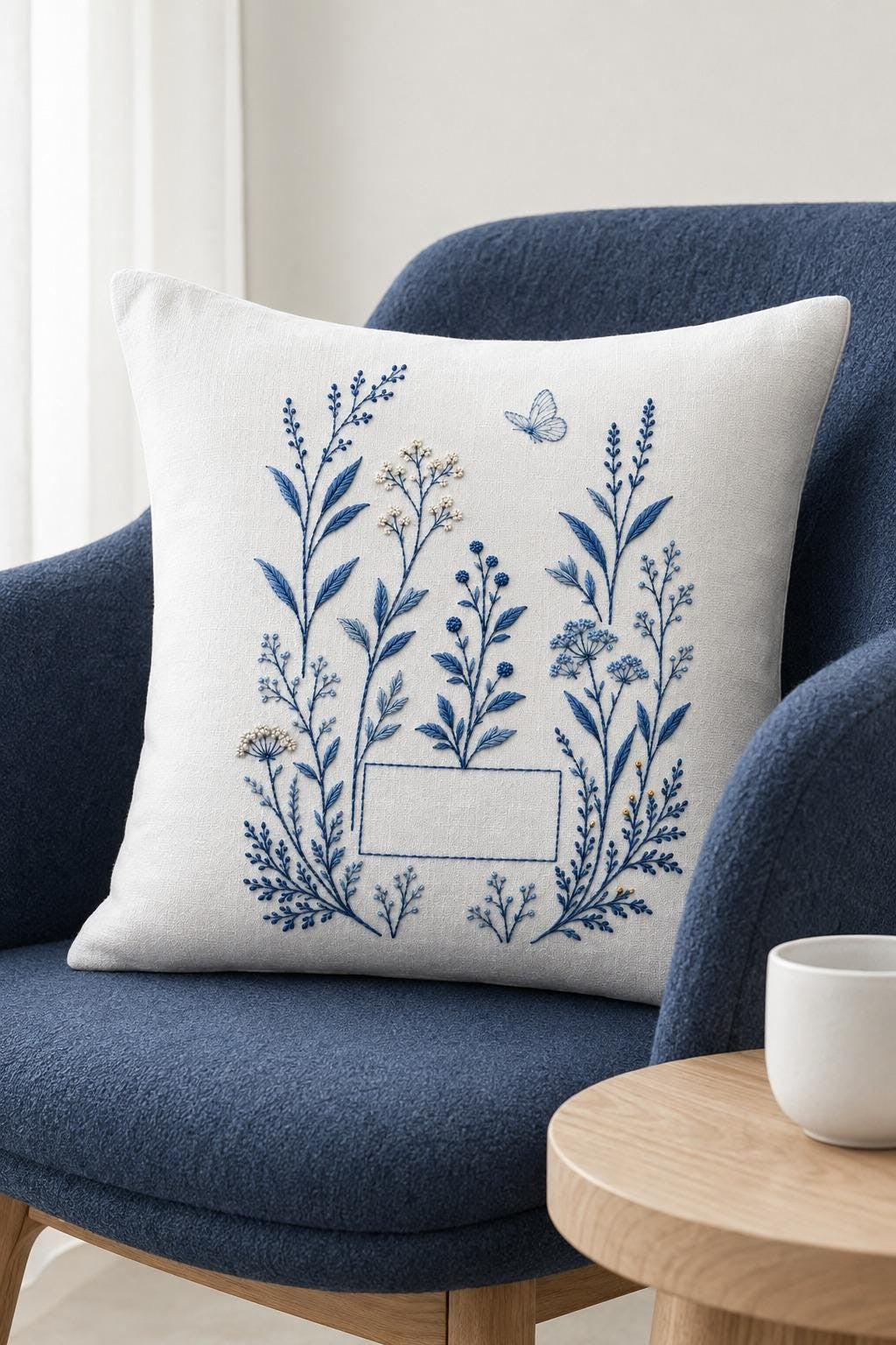 Indigo White Botanical Study embroidery portfolio display for the digital hand embroidery pattern and stitch guide