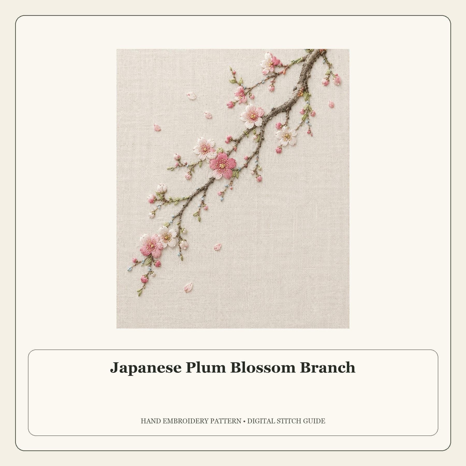 Japanese Plum Blossom Branch stitch guide cover for the digital hand embroidery pattern and stitch guide