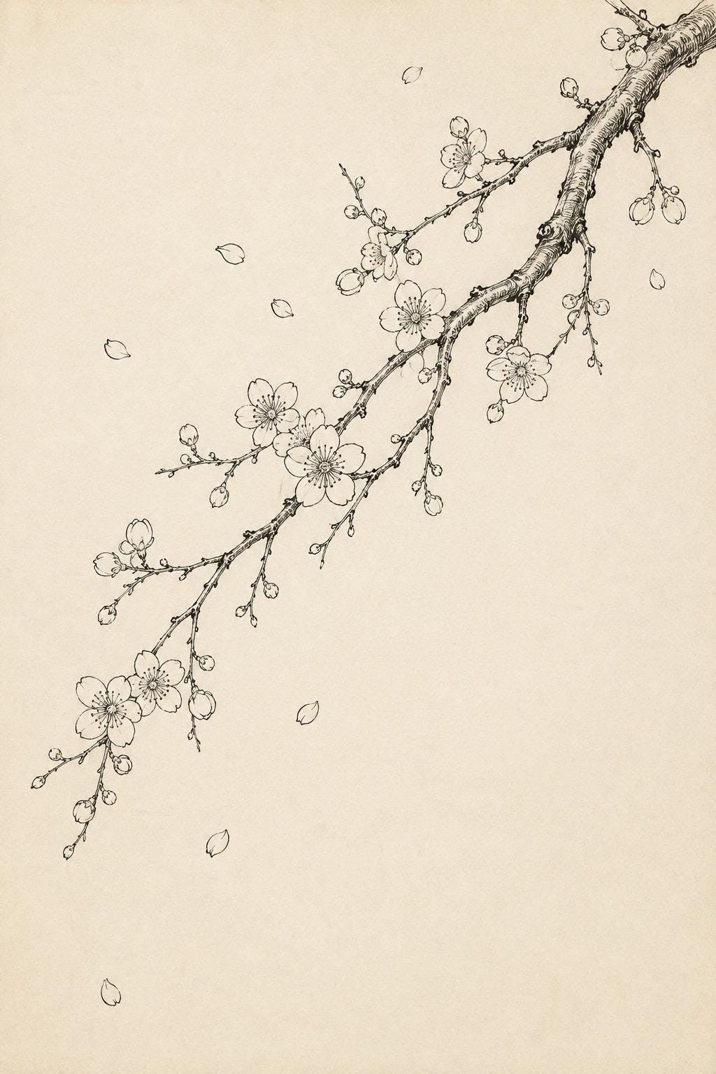 Japanese Plum Blossom Branch transfer linework preview for the digital hand embroidery pattern and stitch guide