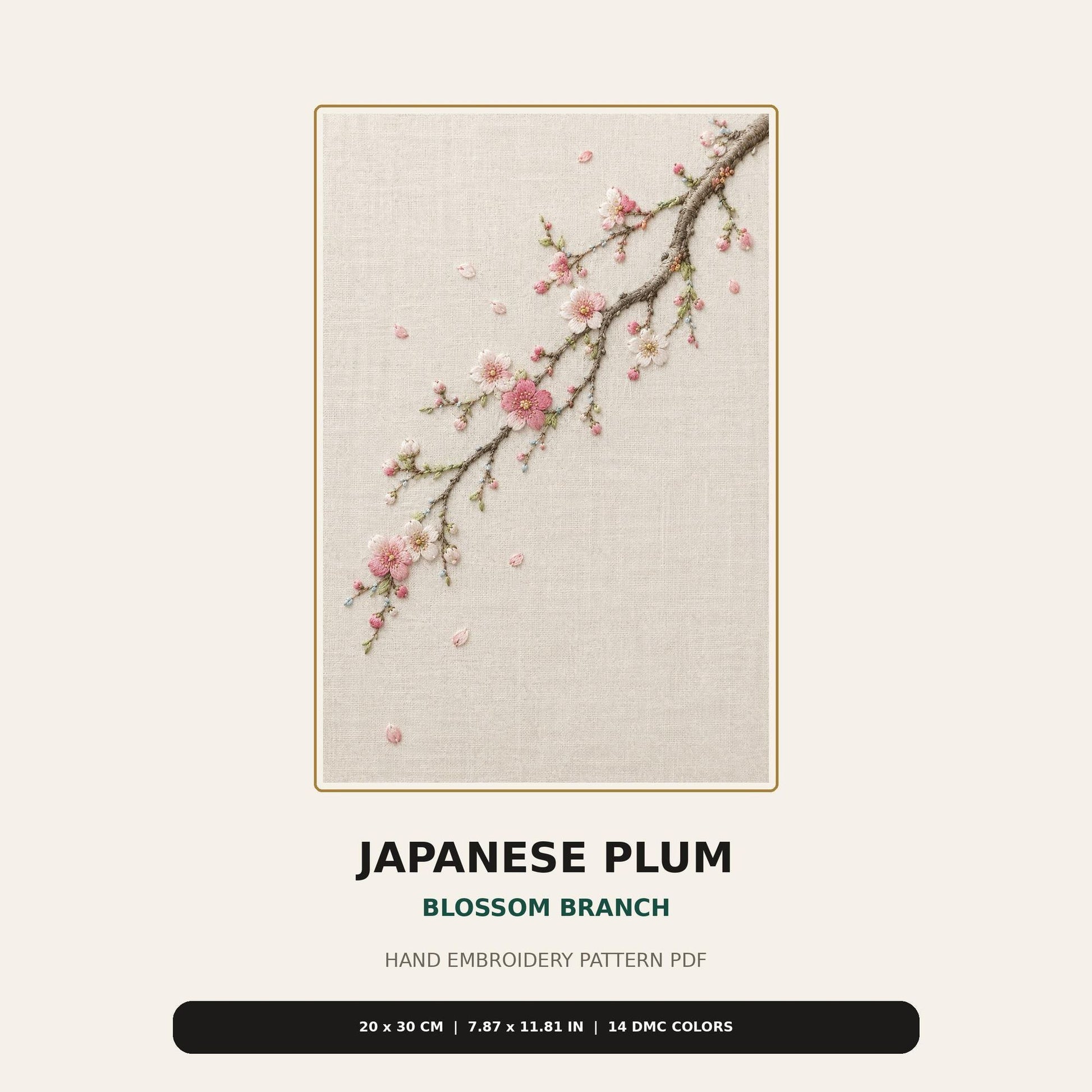 Japanese Plum Blossom Branch pattern edition overview for the digital hand embroidery pattern and stitch guide
