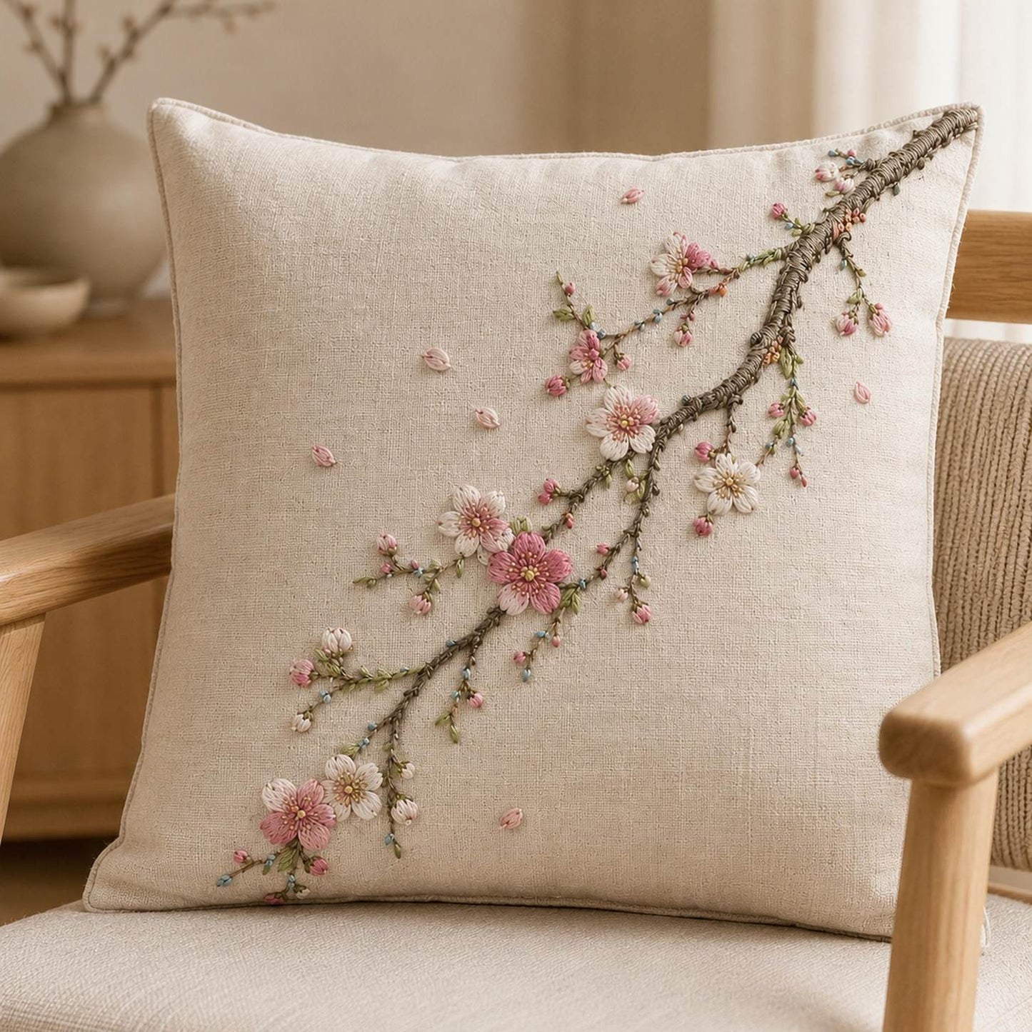 Japanese Plum Blossom Branch stitch detail closeup for the digital hand embroidery pattern and stitch guide