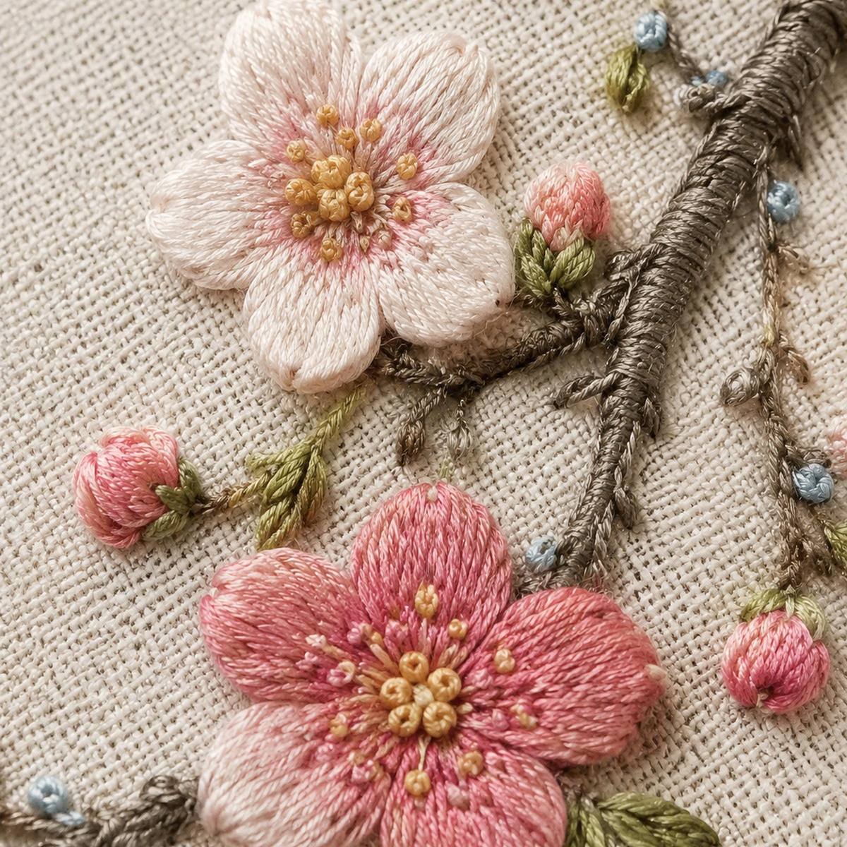 Japanese Plum Blossom Branch stitch guide preview for the digital hand embroidery pattern and stitch guide
