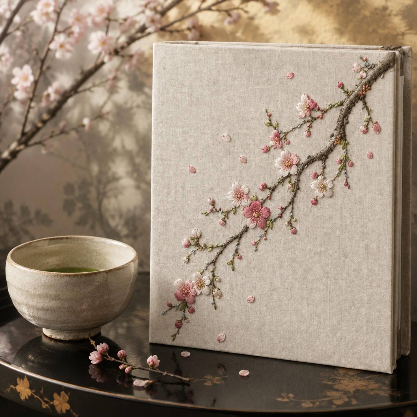 Japanese Plum Blossom Branch embroidery portfolio display for the digital hand embroidery pattern and stitch guide