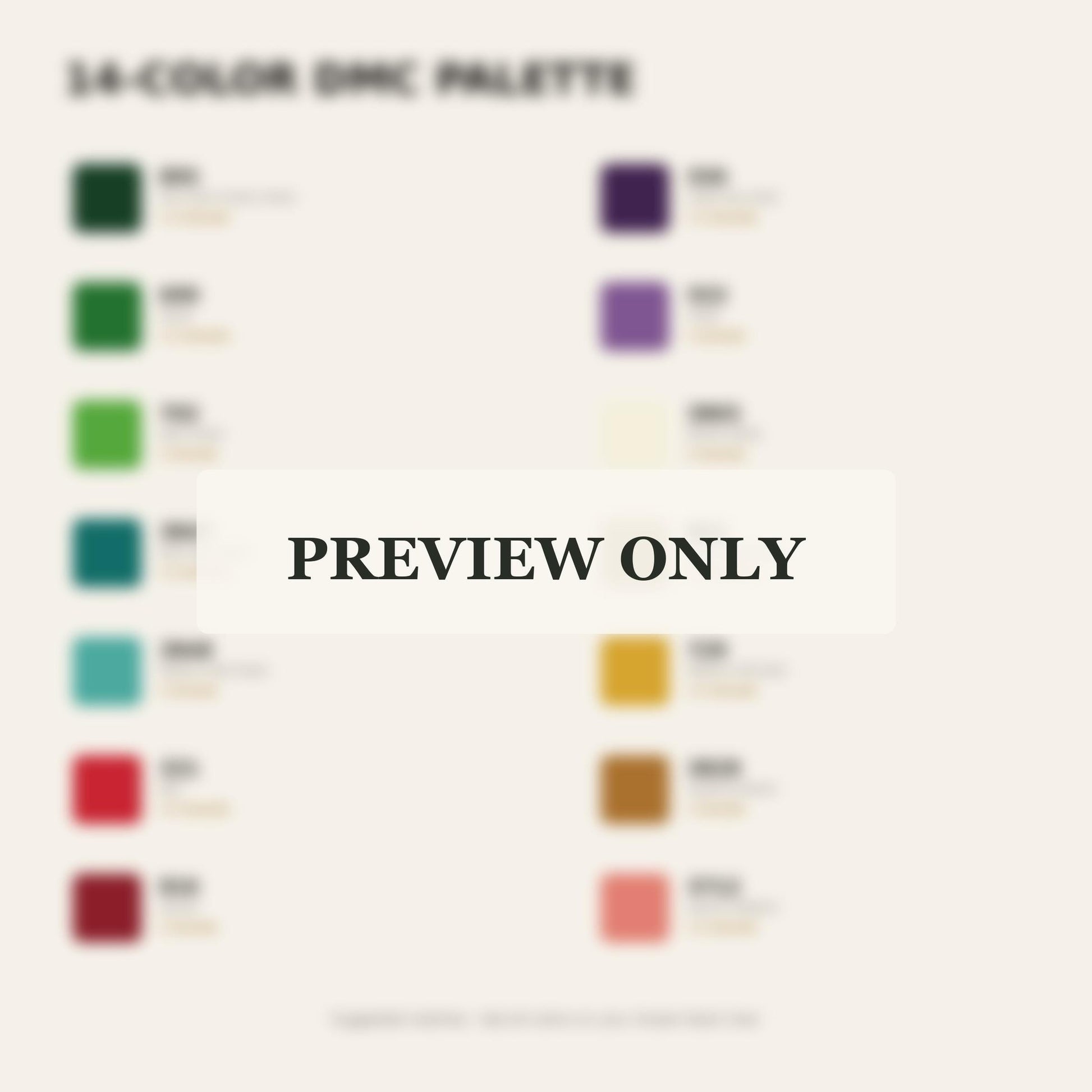 Jewel Botanical Black Linen dmc colour palette preview for the digital hand embroidery pattern and stitch guide