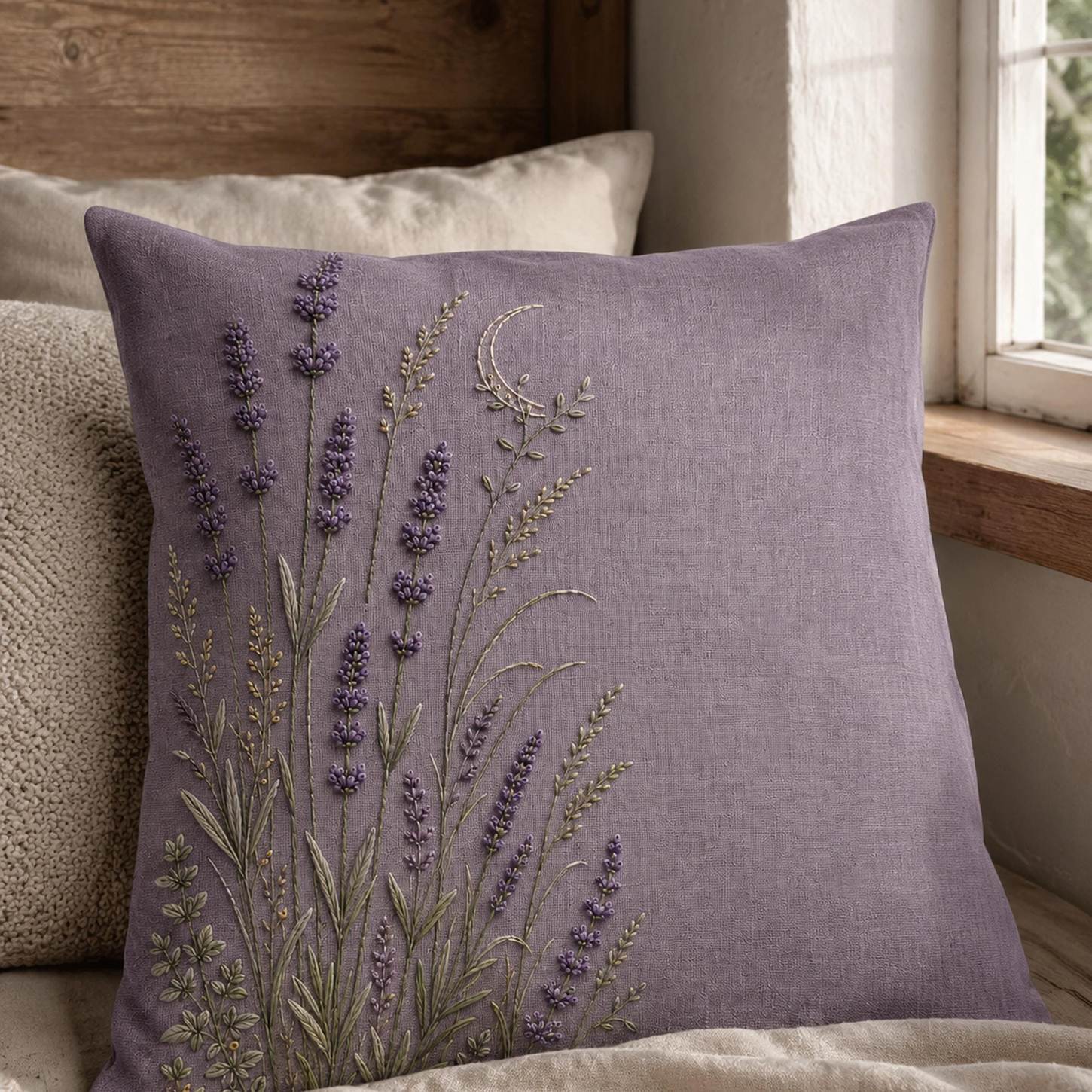 Lavender Evening Garden finished hoop hero for the digital hand embroidery pattern and stitch guide