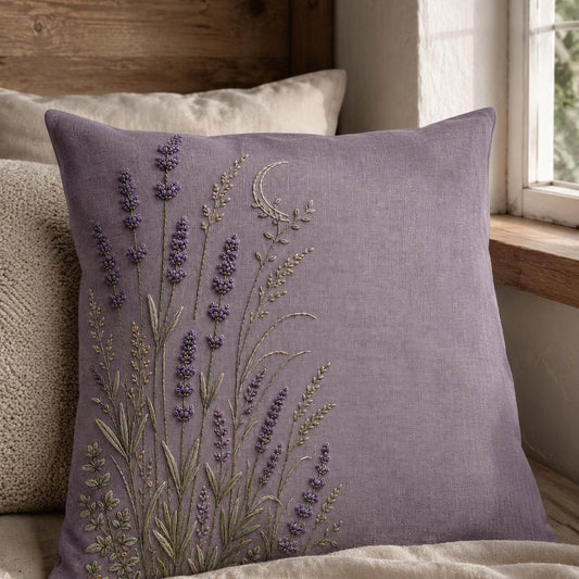 Lavender Evening Garden finished hoop hero for the digital hand embroidery pattern and stitch guide