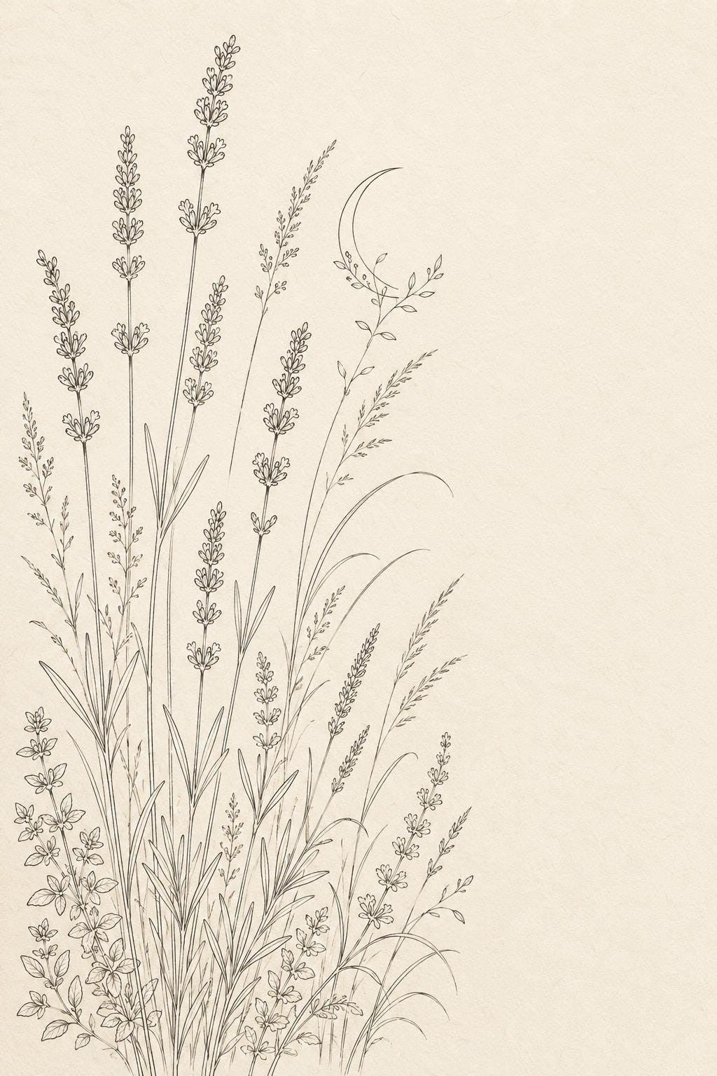 Lavender Evening Garden transfer linework preview for the digital hand embroidery pattern and stitch guide