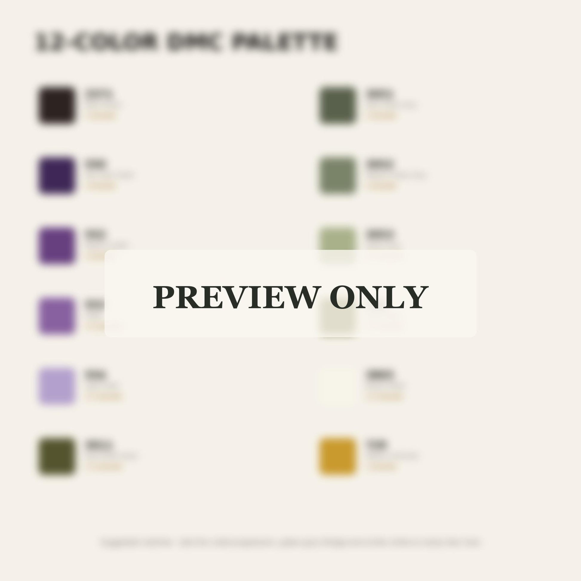 Lavender Evening Garden dmc colour palette preview for the digital hand embroidery pattern and stitch guide