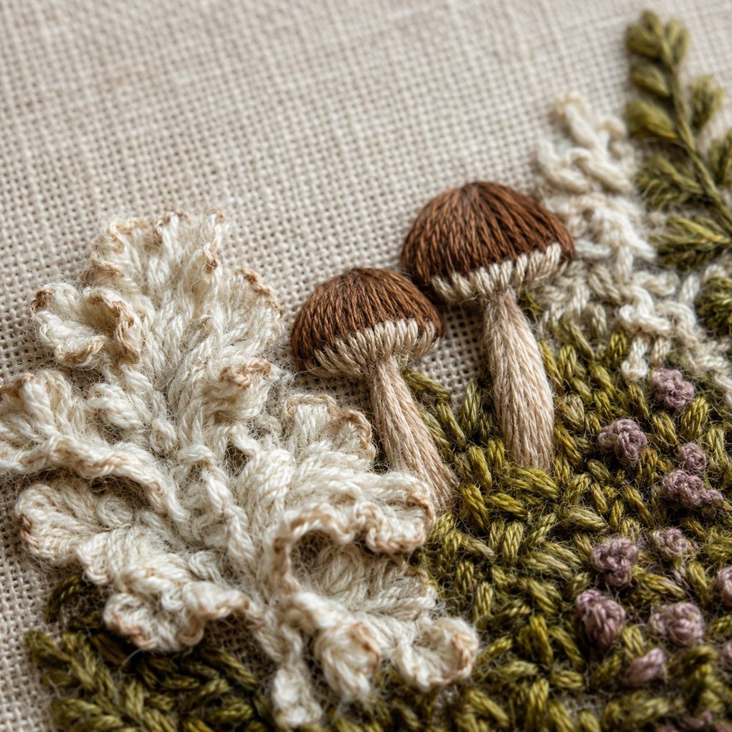 Lichen and Mushroom Mini Forest stitch guide preview for the digital hand embroidery pattern and stitch guide