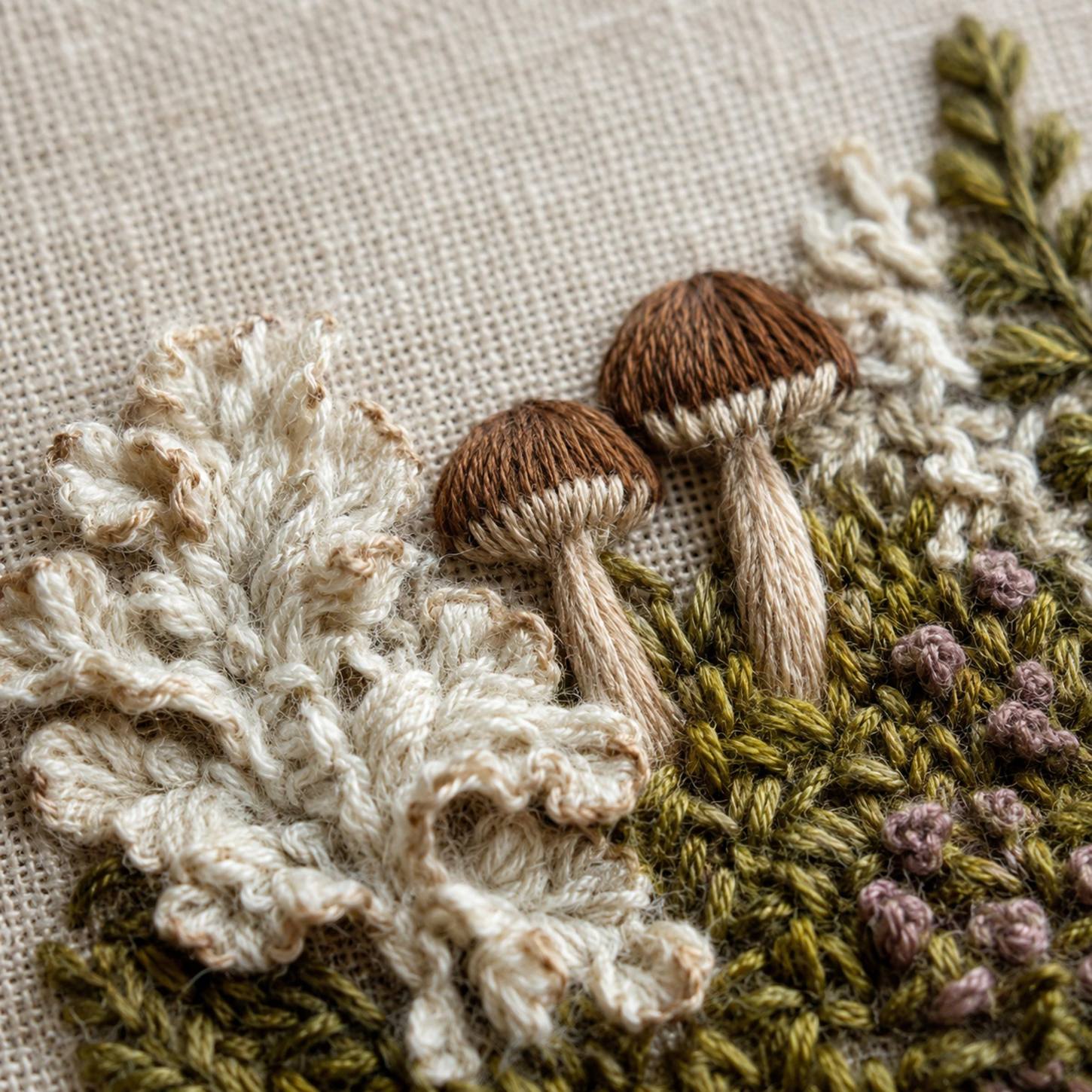 Lichen and Mushroom Mini Forest stitch guide preview for the digital hand embroidery pattern and stitch guide