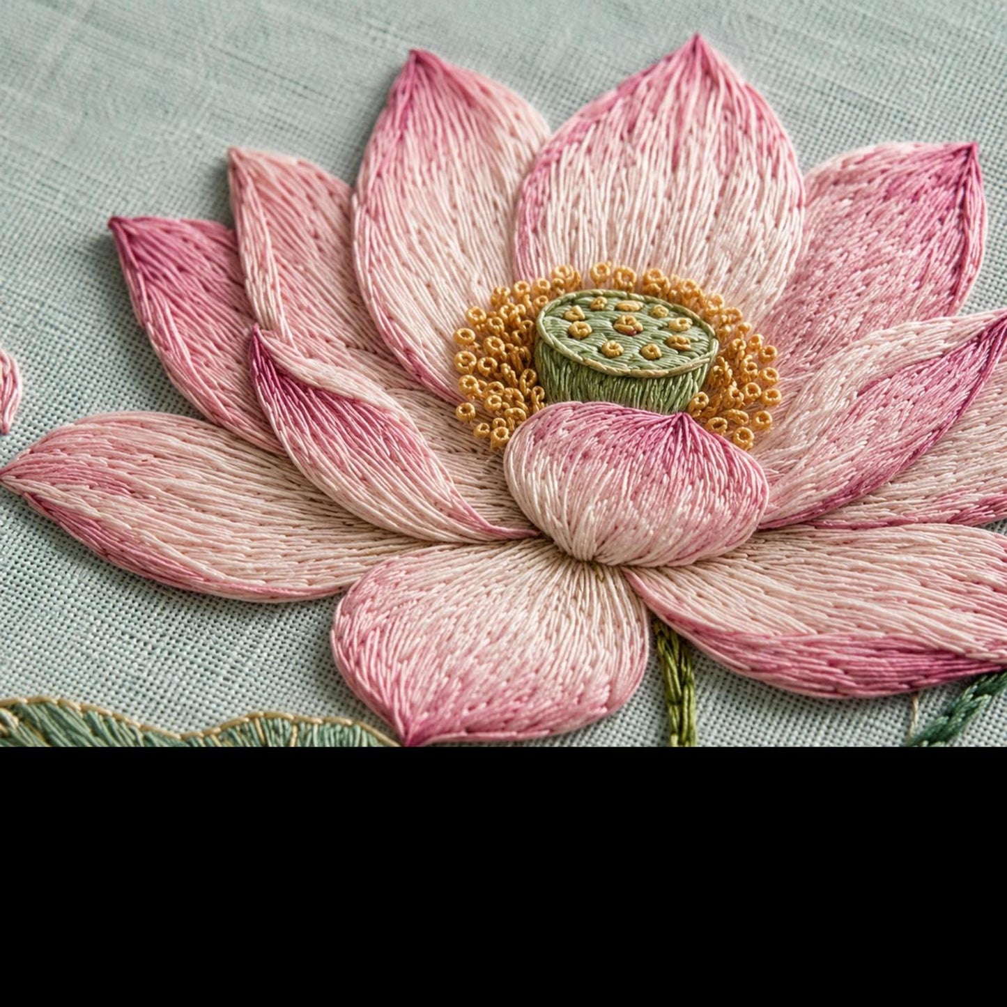 Lotus Seed Pod and Water Leaves stitch guide preview for the digital hand embroidery pattern and stitch guide