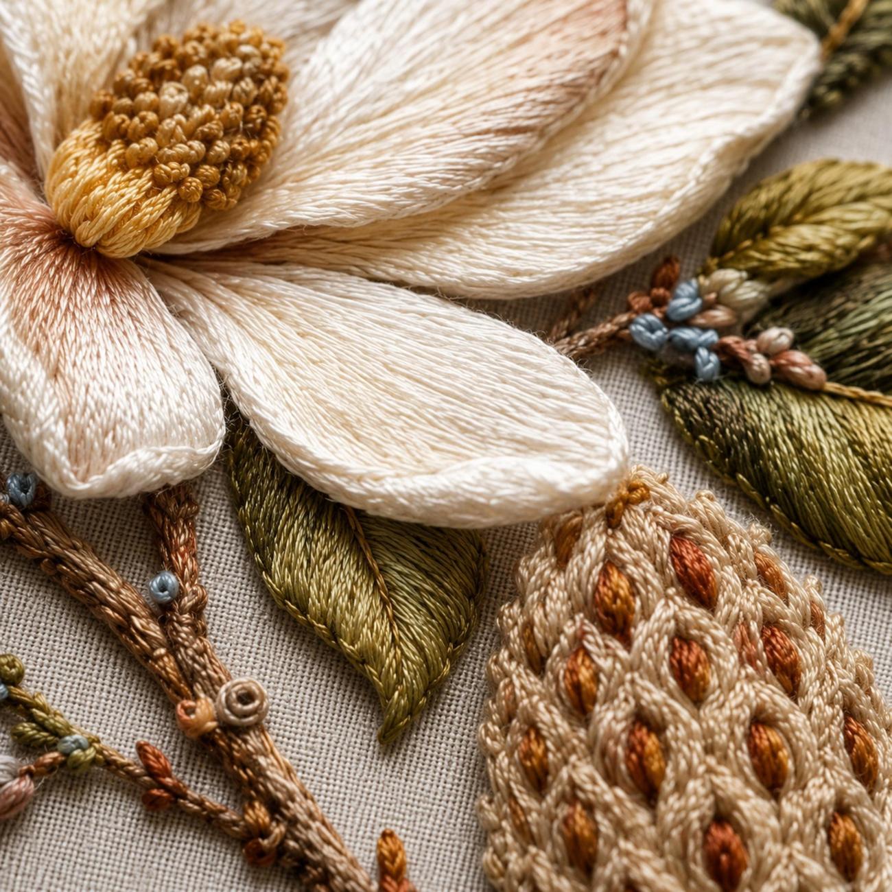 Magnolia Seed Cone Editorial stitch guide preview for the digital hand embroidery pattern and stitch guide