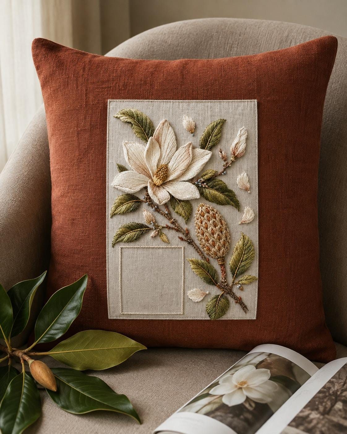 Magnolia Seed Cone Editorial essential needlework handbook for the digital hand embroidery pattern and stitch guide