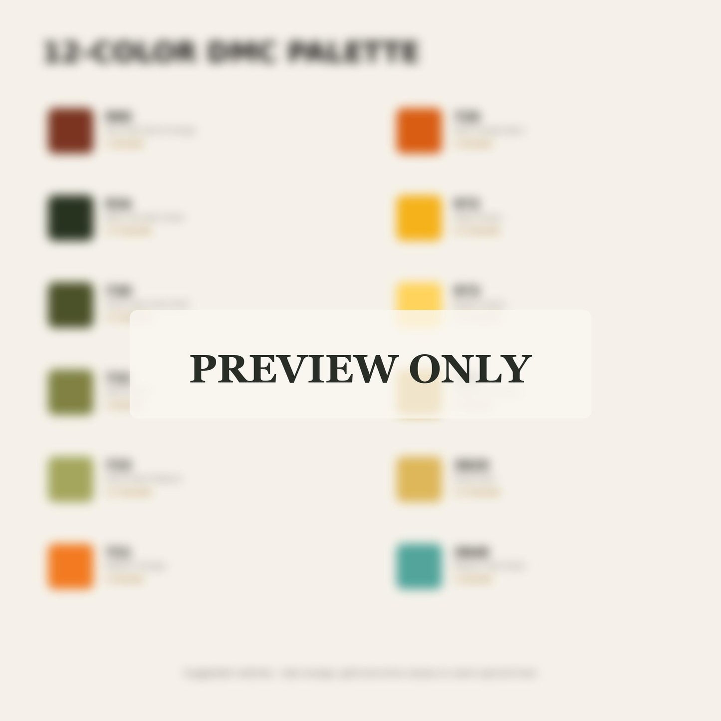 Marigold Sun Border dmc colour palette preview for the digital hand embroidery pattern and stitch guide