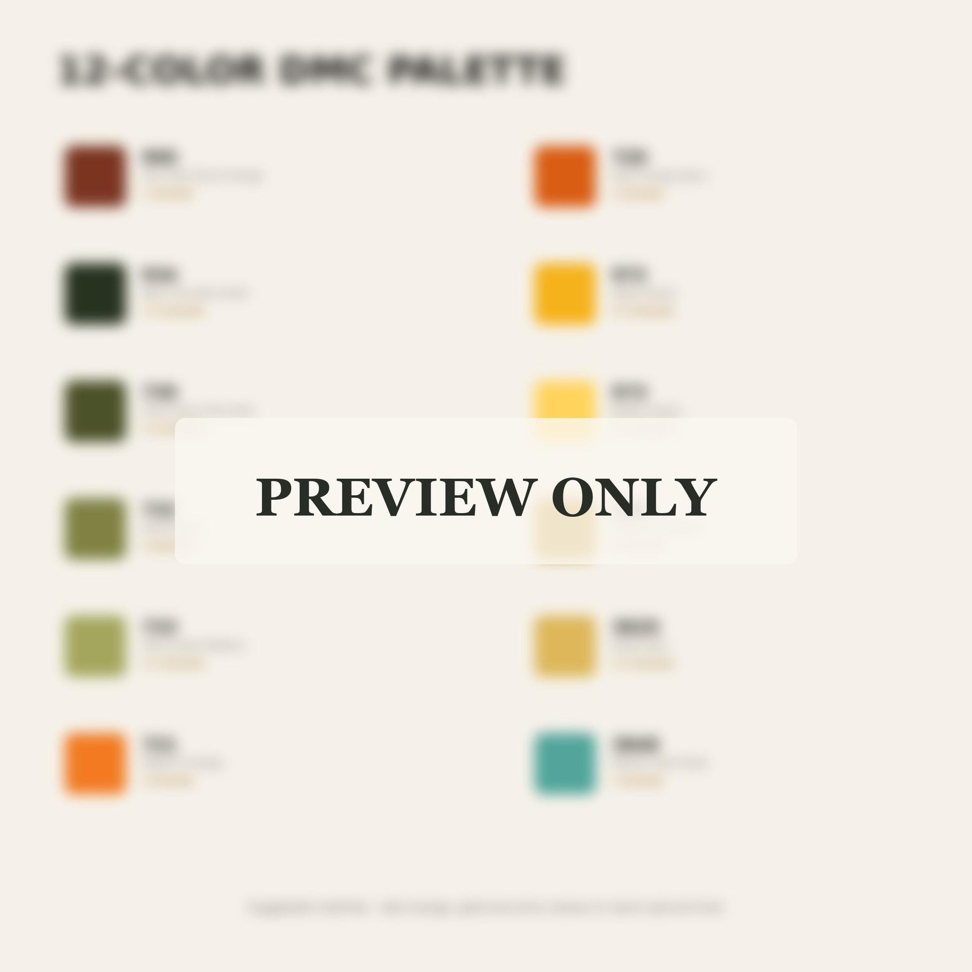 Marigold Sun Border dmc colour palette preview for the digital hand embroidery pattern and stitch guide
